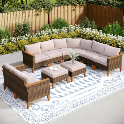 All Weather Wicker/Rattan 10 - Person Seating Group with Cushions