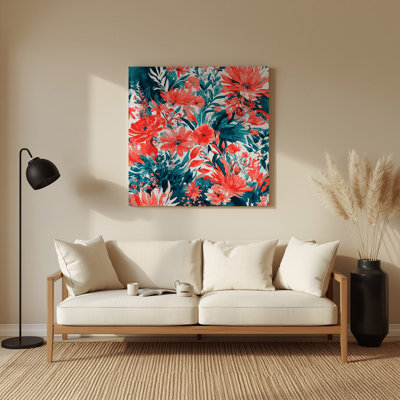Aquarelle florale, art mural rouge en métal 26