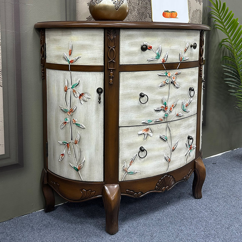 Hand-Painted Half-Moon Entryway Accent Cabinet