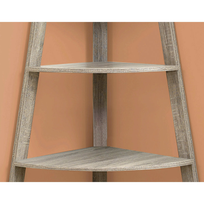 Bibliothèque, bibliothèque, étagère, d'angle, 4 niveaux, H 60 po, bureau, chambre à coucher, contemporain, moderne, Taupe