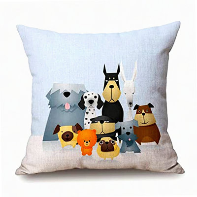 Funny Paws Pillow Cover - Cute Cartoon Dogs Lover Decorative Case for Home Decor, Square Pillowcase with Dalmatian, Bulldog, Pug, and Poodle Designs