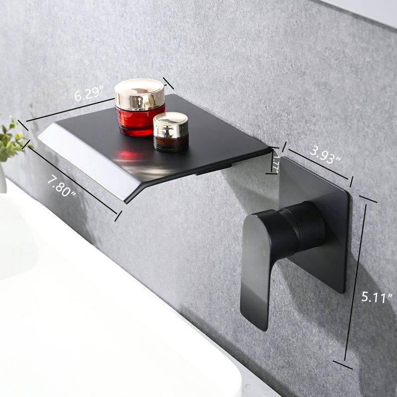 Stainless Steel Waterfall Sink Faucet - Modern Wall Mounted Matte Black Single Handle Bathroom Tap, Matte Black