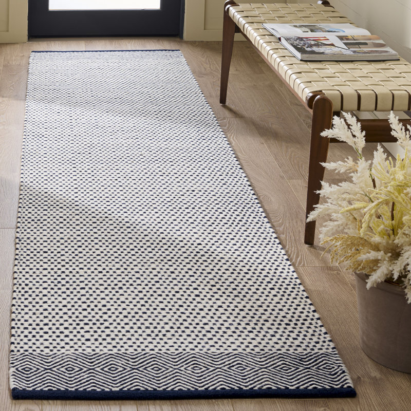 Kilim 855, 60% coton tissé à la main; Tapis 40% laine à motifs géométriques, Tapis de couloir 2 pi 3 po x 9 pi