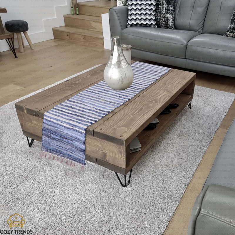 Chemin de table 100% coton Accie, Bleu / blanc