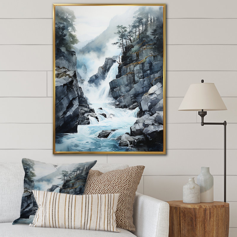 «Waterfall Endless Waterfall Journey I», reproduction sur toile, Cadre flottant doré, H 20 po x l 12 po x P 1 po