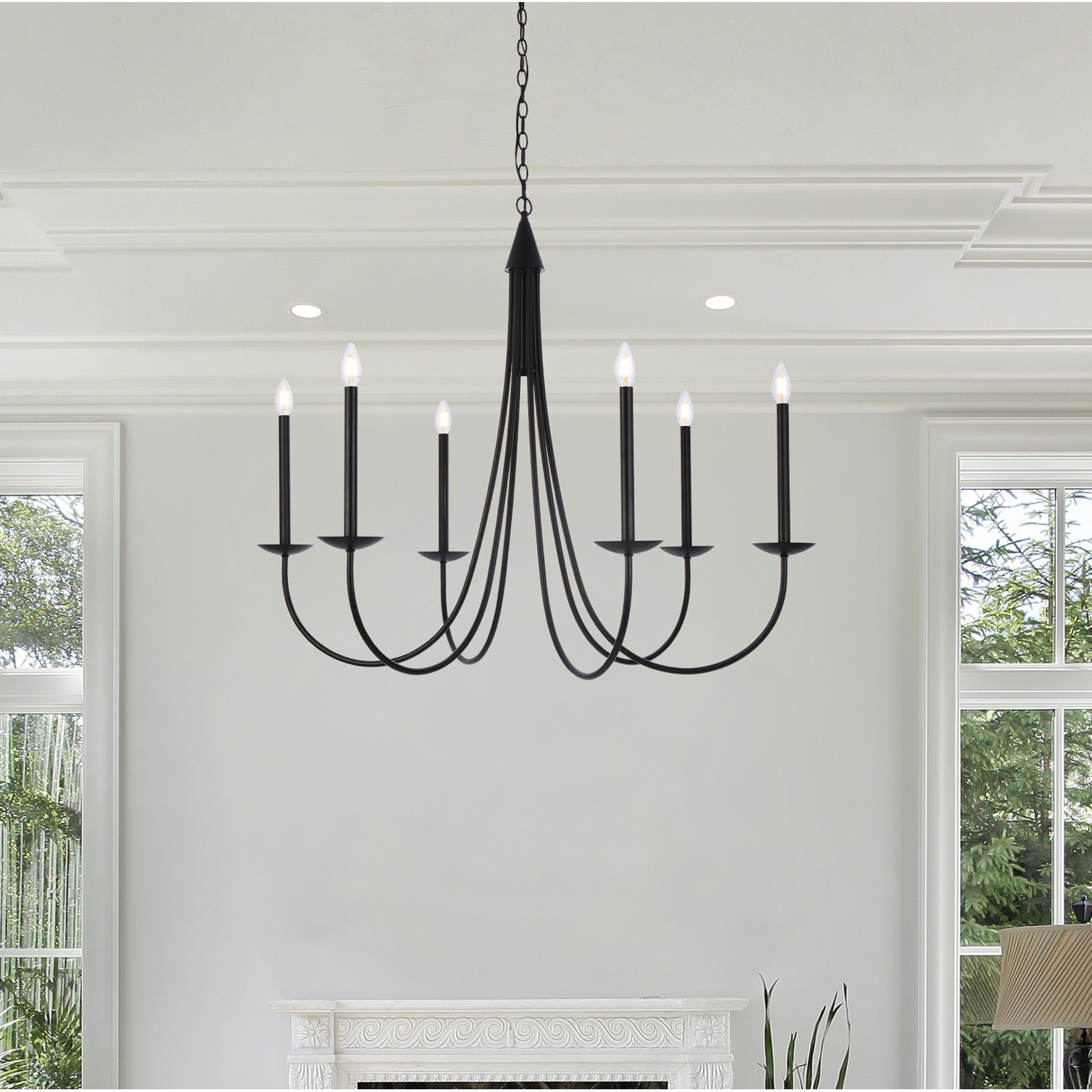 Baltray 6 - Light Candle Style Classic/Traditional Chandelier, Black, 33.7" H x 36" W x 36" D