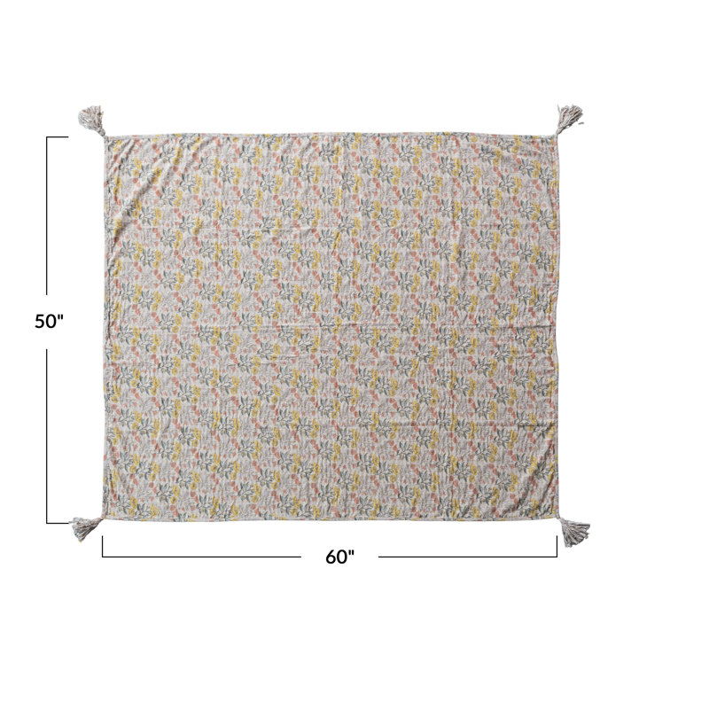 Jeté floral en coton chambray