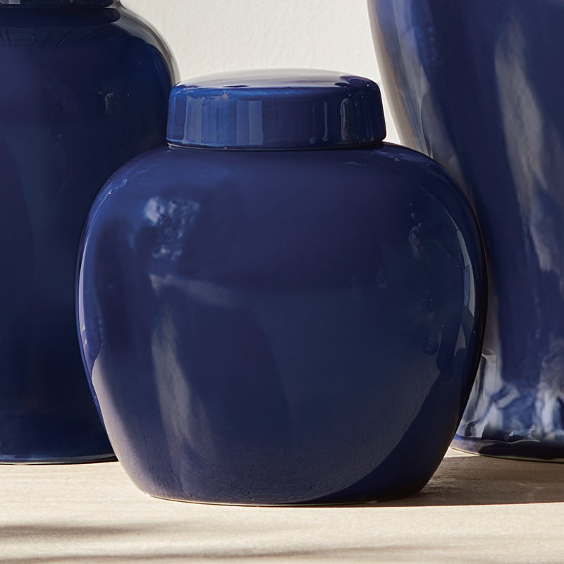 Francina Handmade Ceramic Ginger Jar, Blue, 9.5" H x 9" W x 9" D