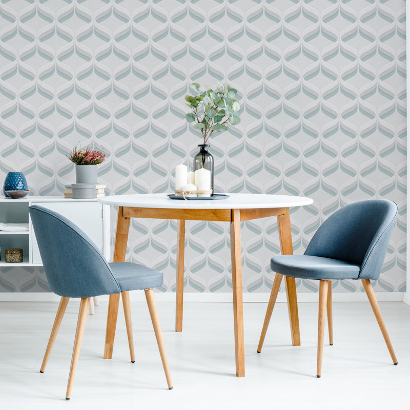 Fresco Retro Ogee Geometric Wallpaper, Sky Blue
