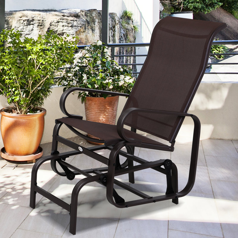 Brown Outdoor Glider Seat - Lightweight Build, Garden Rocking Chair, Breathable, Smooth Gliding, For Backyard