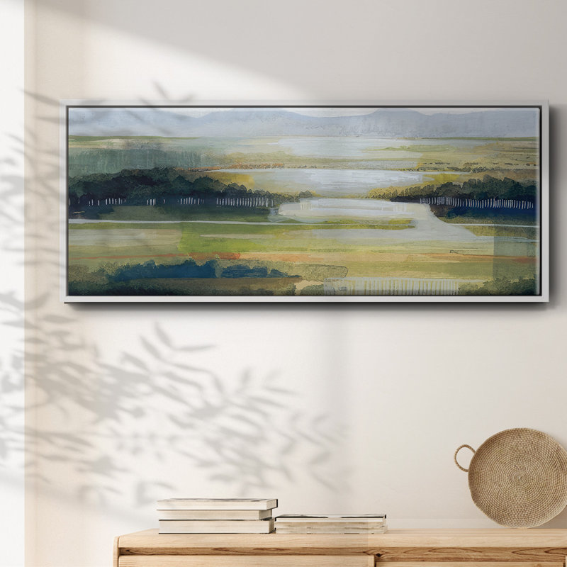 Lime Strata II- Framed Canvas, 8" H x 20" W