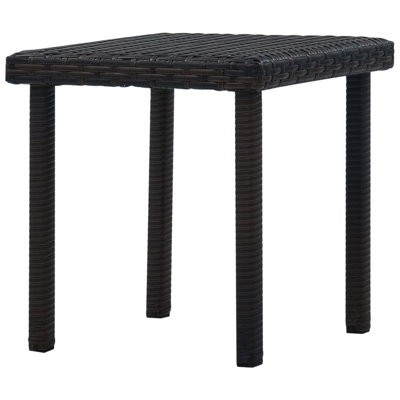 Outdoor Side End Table, 16 Inch Square Top, Woven Brown Poly Rattan