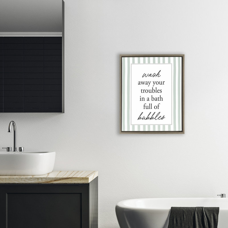 Motif de bain à bulles sur cadre flottant à rayures, design par lettré et doublé, H 21 po x l 17 po