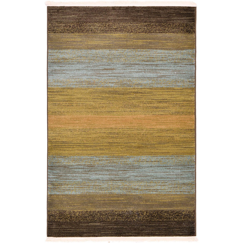 Tapis décoratif jaune/vert à motif géométrique Lela, Rectangle 3 pi 3 po x 5 pi 3 po