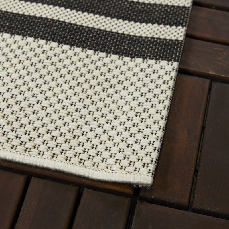 Tapis intérieur / extérieur gris anthracite / crème à tissage plat Alcedo, Rectangle 7 pi 10 po x 10 pi