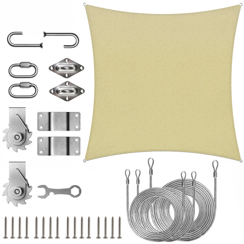 Toile d'ombrage carrée imperméable avec treuil Colourtree, 14 pi x 14 pi, Beige