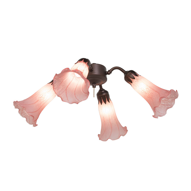 19" Wide Pink Tiffany Pond Lily 4 Light Fan Light, Pink