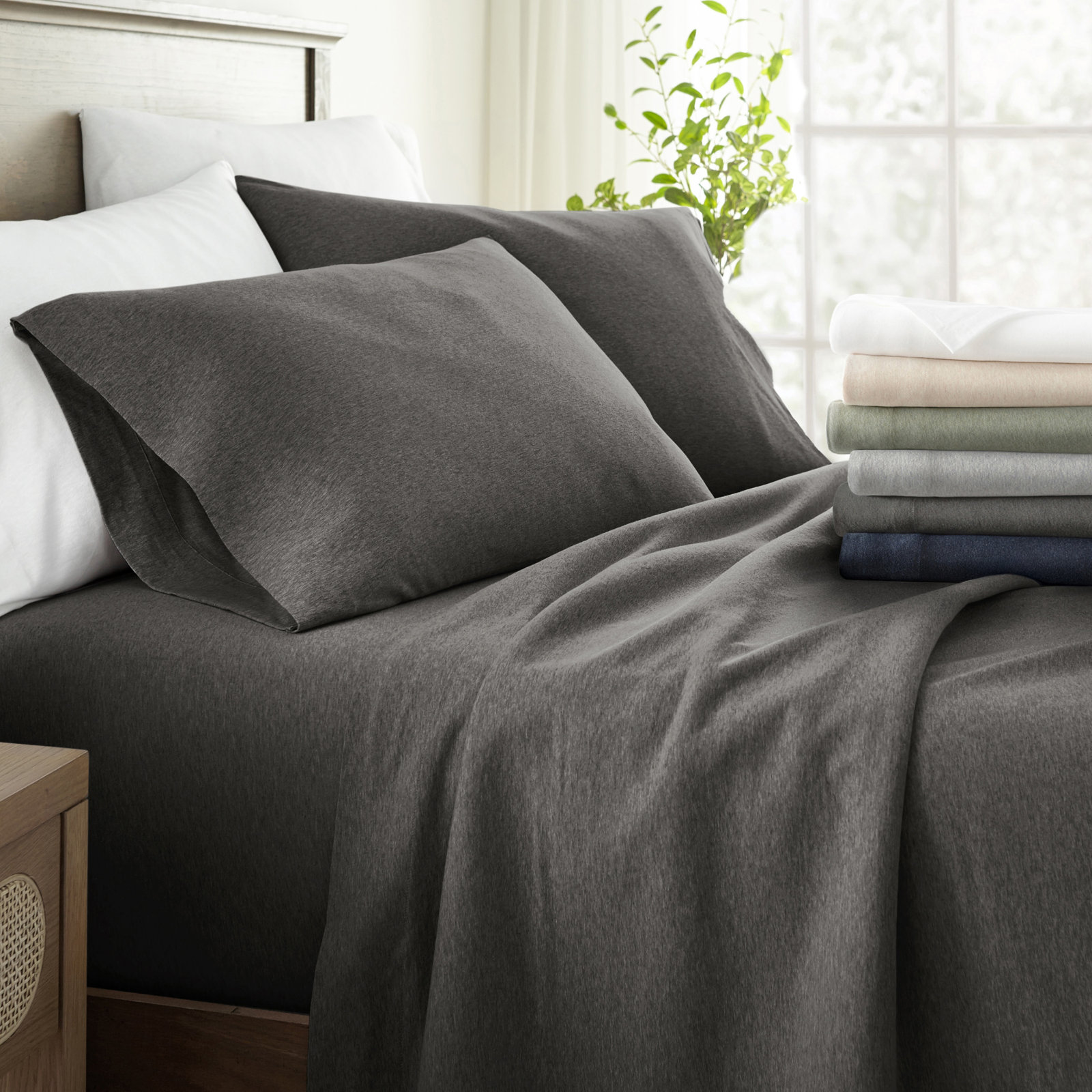 Cotton Sheet Set, Gray, Twin XL Sheet Set + 1 Fitted Sheet + 1 Pillowcase