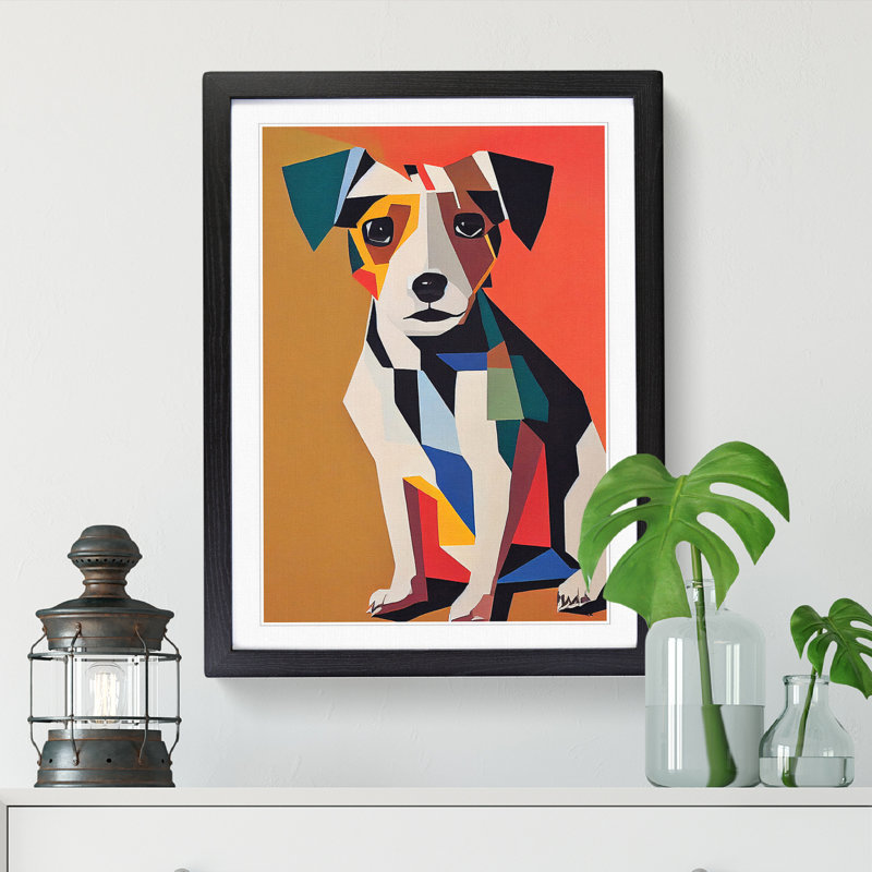 Dasaki Jack Russell Terrier Geometric Vol.2 - Single Picture Frame Print, Walnut, 46cm H x 34cm W x 2cm D