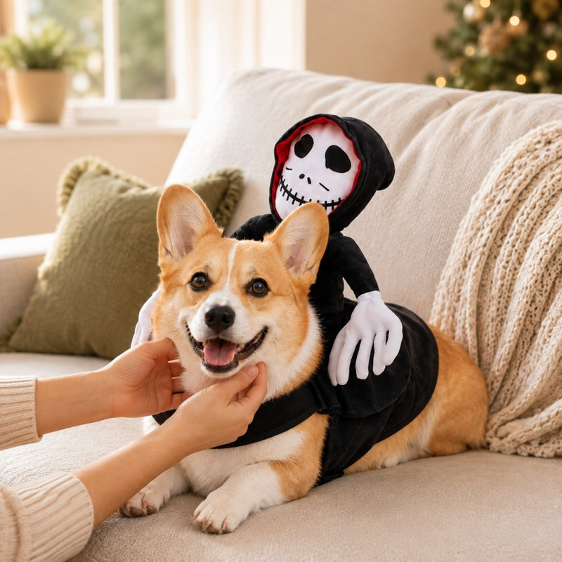 Déguisement de squelette d'Halloween pour chien, 12,6 x 11 pouces