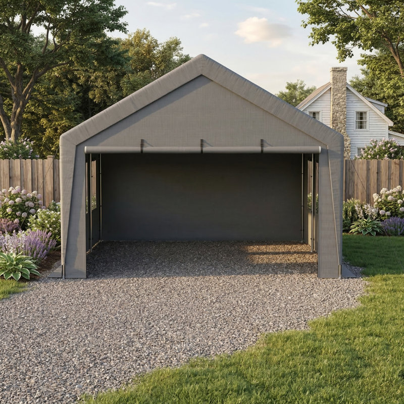 Canopy Structure Measuring 13 by 20 Feet, Equipped with Two Roll-Up Doors, Functioning as a Waterproof Party Tent, Carport, and Storage Shelter for Outdoor Use, Suitable for Vehicles, Boats, Garden Parties, and Gatherings, Featuring a Galvanized Frame