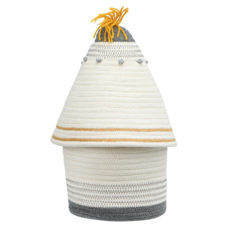 Cotton Rope Basket with Lid and Embroidery
