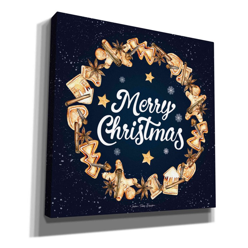 «Gingerbread Merry Christmas Wreath» par Seven Trees Design - art textuel sur toile tendue, H 18 po x l 18 po x P 0,75 po