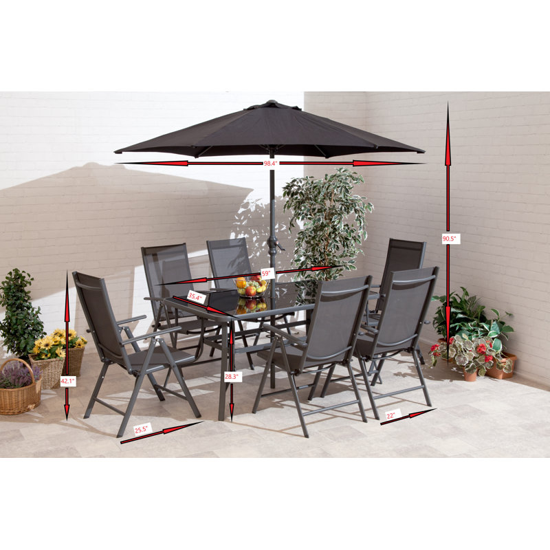 Ensemble repas 7 pièces avec parasol Ubon