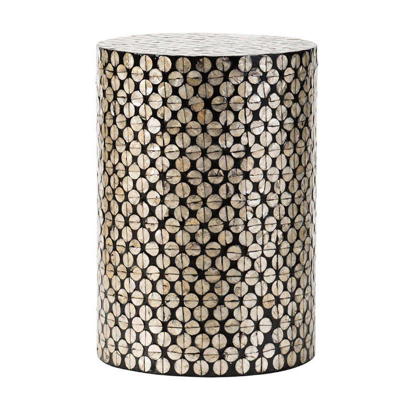 Black/Gold Shell Stool, Accent For Dining Area And Living Room, 14X14x20 Inches Cylindrical Garden Black Gold Table Dining, Entryway,