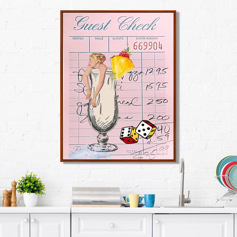 «Happy Check», art mural, salon, Toile avec cadre flottant brun, H 20 po x l 12 po x P 1 po