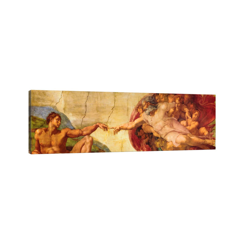 Creation Of Adam by Michelangelo - Wrapped Canvas Panoramic Painting, 30.48 cm H x 91.44 cm W x 1.91 cm D
