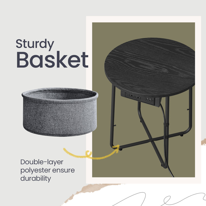 Side Table With Charging Station, Ebony Black/Slate Gray