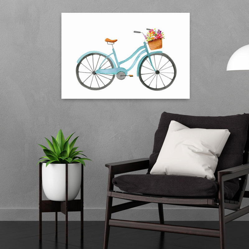 Vélo - bleu, coloré, romantique, nature, printemps, art mural, 16" H x 24" W