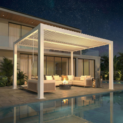 Erommy Louvered Pergola with Adjustable Waterproof Roof, Aluminum Outdoor Gazebo for Patio, Deck & Hot Tub