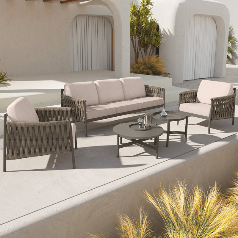 Ensemble de conversation de patio pour 5 personnes avec coussins Tasia, Ivory Cushion/Grey Frame