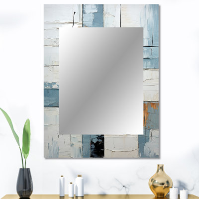 Cubisme bleu et blanc Fight I - miroir de formes abstraites, miroir mural décoratif moderne, impression d'art en métal
