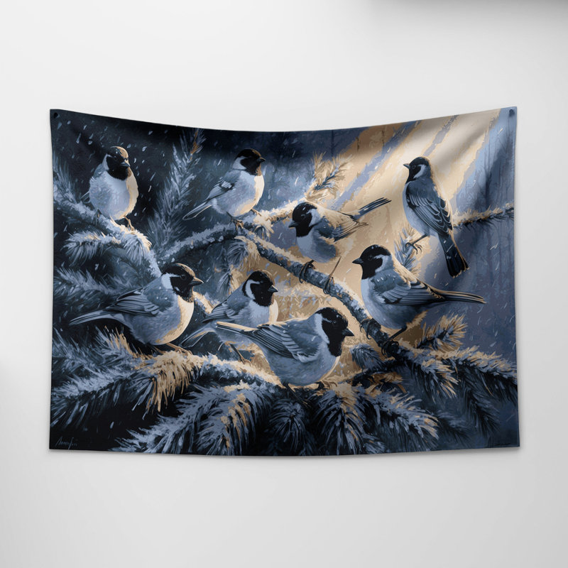 Tapisserie murale oiseaux aux yeux foncés Junco, 26 po x 36 po