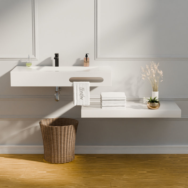 40" x 19” Double Layers Floating Vanity Stone Resin Wall-Mounted Vessel