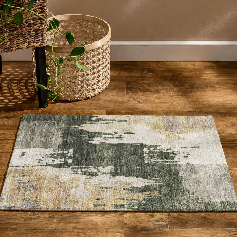 Premium Machine Washable Mayfield AMF2347 Abstract Rug, 1'8" x 2'6", Olive