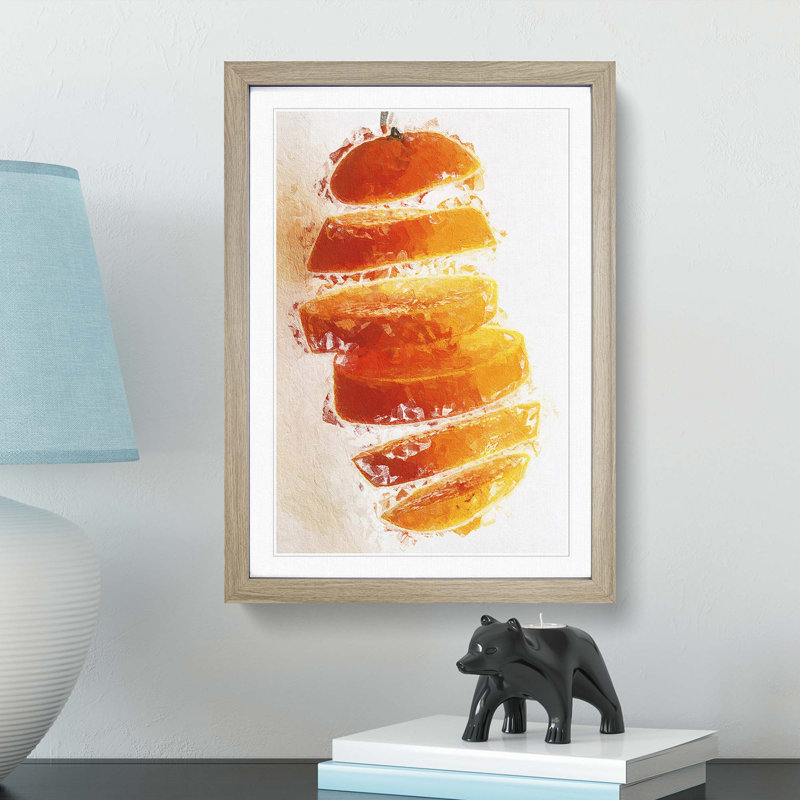 Floating Sliced Orange in Abstract - Picture Frame Painting Print, Oak Framed, 65cm H x 48cm W x 2cm D