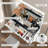 Tempered table top vanity, dimmable Led light mirror with hairdryer holder and built-in charging station, oversized mirror, including stool
