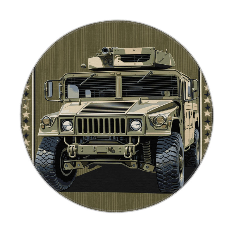 Transportation Brown Indoor and Outdoor Area Rug, Round 5'
