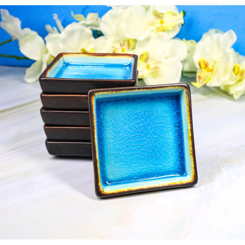Ensemble de 6 assiettes à condiments en céramique Aozora Kannyu, Bleu