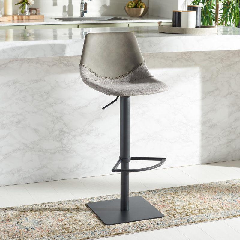Swivel Upholstered Adjustable Height Counter Stool with Metal Frame, Light Gray