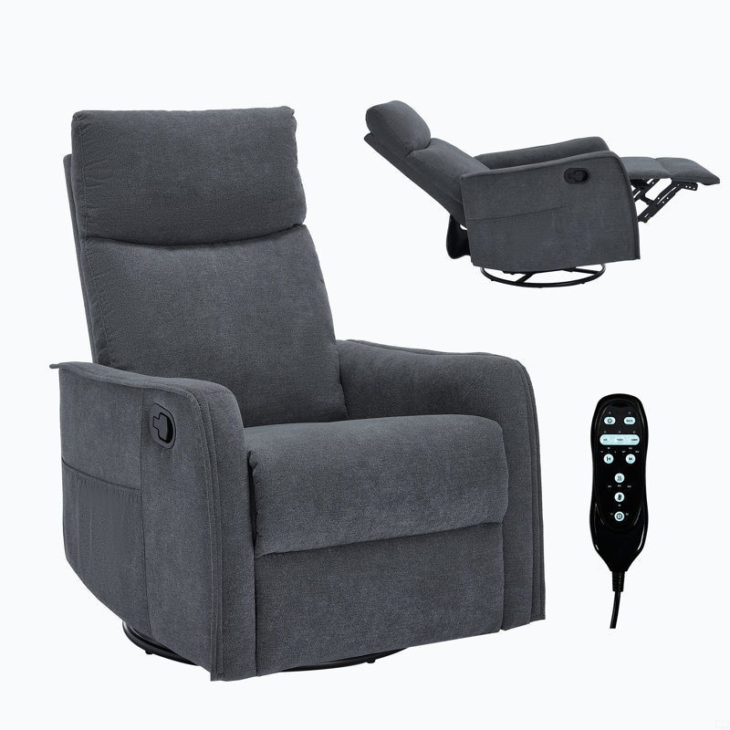 Heat Massage Manual Recliner Chair With Rocker And Swivel, Dark Gray