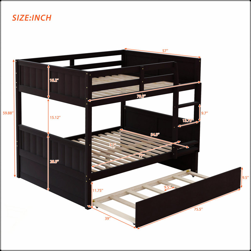 Lit superposé double au-dessus de double avec lit gigogne simple, fabrication en pin massif et conception polyvalente pour une efficacité maximale de l'espace