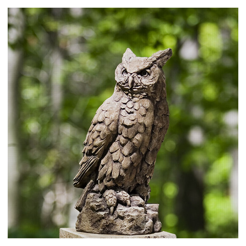 Large Horned Owl Statue, Brownstone