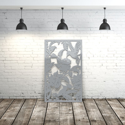 Panneau d'intimité en aluminium découpé au laser Humming Bird - art mural extérieur thermolaqué en métal, cloison décorative