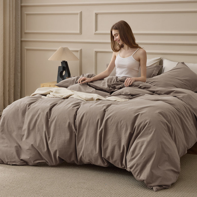 Bedsure 100% Washed Cotton Duvet Cover Oversized Queen Set -  Minimalist Cotton Beding Set For All Season（set of 3）