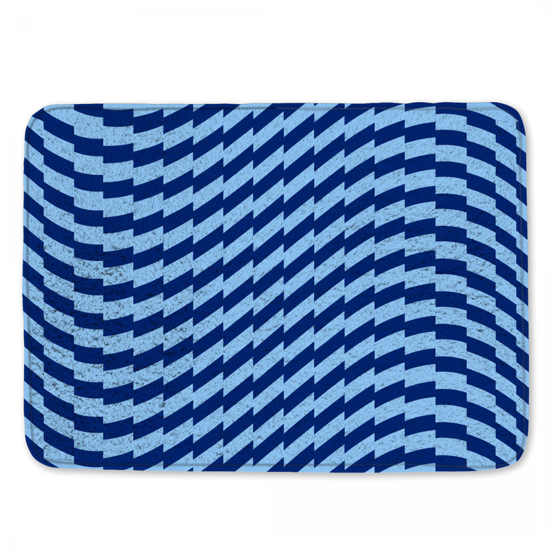 Tapis de bain bleu à motif géométrique ondulé, 24in W x 17in L